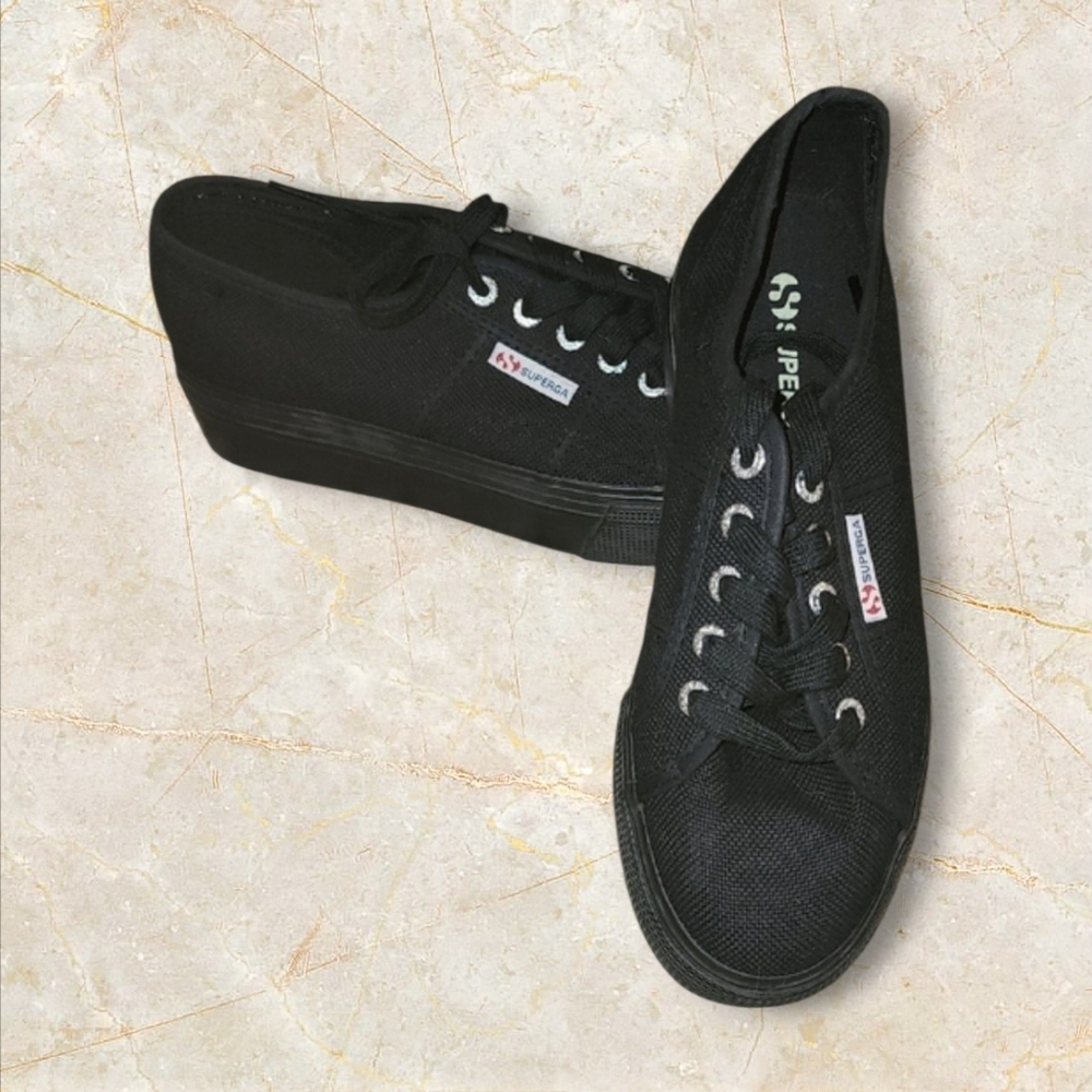 Superga Black Platform Canvas Sneakers